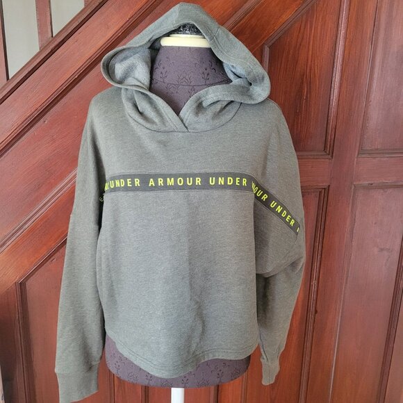 Under Armour Womens Green Hoodie With Yellow Logo & Text Size Large - Picture 1 of 8
